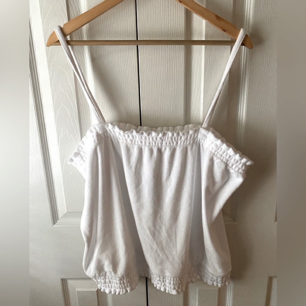 🆕 J. CREW White Smocked Towel Terry Summer Tank Top SZ 2X